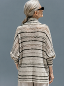 Women's French-style Elegant Open-knit Horizontal Striped Long-sleeve V-neck Sweater ZMZ2138G1ZYY