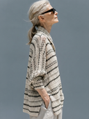 Women's French-style Elegant Open-knit Horizontal Striped Long-sleeve V-neck Sweater ZMZ2138G1ZYY