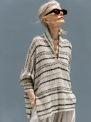 Women's French-style Elegant Open-knit Horizontal Striped Long-sleeve V-neck Sweater ZMZ2138G1ZYY