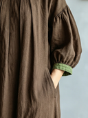 Women's Vintage Casual Cotton-Linen Round Neck And Lantern Sleeves Loose Maxi Dress ZMZ2115G2ZYY