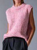 Women's Retro Casual Crew Neck Pullover Vest ZMZ2399G1ZJY