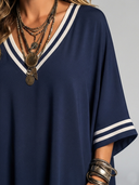 Women's Vintage Casual Cotton-Knit Elbow-Length Sleeves V-Neck Loose Midi Dress ZMZ2158G4ZYY