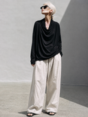 Women's Premium Minimalist Casual Slub Cotton Cowl-Neck Long-Sleeve T-Shirt ZMZ2306G3ZYY
