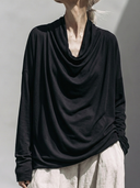 Women's Premium Minimalist Casual Slub Cotton Cowl-Neck Long-Sleeve T-Shirt ZMZ2306G3ZYY