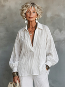 Women's Textured V-Neck Collar Long Sleeve Shirt ZMZ2322G1ZYY