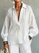 Women's Textured V-Neck Collar Long Sleeve Shirt ZMZ2322G1ZYY