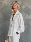 Women's Textured V-Neck Collar Long Sleeve Shirt ZMZ2322G1ZYY