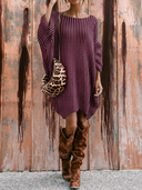 Women's Retro Casual Vertical-Stripe Jacquard Knit Crew-Neck Long-Sleeve Loose Mini Dress ZMZ2325G5ZYY
