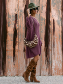 Women's Retro Casual Vertical-Stripe Jacquard Knit Crew-Neck Long-Sleeve Loose Mini Dress ZMZ2325G5ZYY