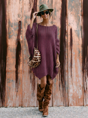 Women's Retro Casual Vertical-Stripe Jacquard Knit Crew-Neck Long-Sleeve Loose Mini Dress ZMZ2325G5ZYY