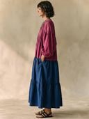 Women's Casual Resort-Style Color-Block Cotton-Linen Round Neck And Lantern Sleeves Maxi Dress ZMZ2357G2ZYY