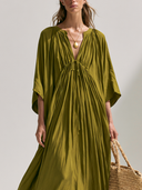 Women's Casual Resort-Style Tencel-Cotton-Linen Blend Loose V-Neck Midi Dress ZMZ2156G3ZYY