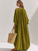 Women's Casual Resort-Style Tencel-Cotton-Linen Blend Loose V-Neck Midi Dress ZMZ2156G3ZYY