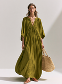 Women's Casual Resort-Style Tencel-Cotton-Linen Blend Loose V-Neck Midi Dress ZMZ2156G3ZYY