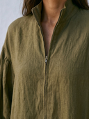 Women Premium Cotton Linen Maxi Dress Stand Collar Double End Full Zip Lantern Sleeve Side Pocket Loose Casual Kaftan ZMZ2280G8YZH