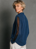 Women's Premium Vintage-Style Ribbed Knit & Mesh Panel Stand Collar Long-Sleeve Shirt ZMZ2286G7ZYY