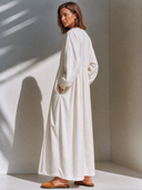 Women's Retro Casual Cotton Solid Color V-Neck Long Sleeve Maxi Dress ZMZ2383G1ZJY