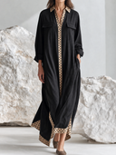 Women's Retro Casual Cotton Polka Dot Patchwork Shirt Long Sleeve Maxi Dress ZMZ2315G2ZJY