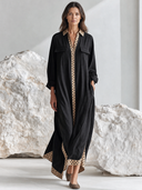 Women's Retro Casual Cotton Polka Dot Patchwork Shirt Long Sleeve Maxi Dress ZMZ2315G2ZJY
