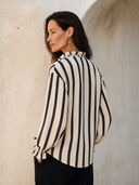 Women's Classic Cotton Striped V-Neck Ruffle Trim Long Sleeve Blouse ZMZ2350G4SWL