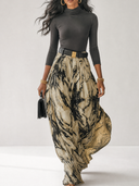 Women's Retro Casual Cotton T-shirt Printed Skirt Set ZMZ2346G3ZJY