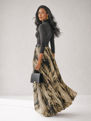 Women's Retro Casual Cotton T-shirt Printed Skirt Set ZMZ2346G3ZJY