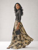 Women's Retro Casual Cotton T-shirt Printed Skirt Set ZMZ2346G3ZJY
