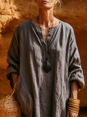 Women Premium Cotton Oversized Maxi Dress Henley Half Button Long Sleeve Side Pocket Loose Vacation Kaftan Tunic ZMZ2462G8YZH
