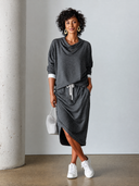 Women's Casual Sporty Dark Gray High-elastic Long-sleeved Top And Skirt Set ZMZ2406G0SWL