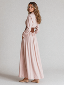 Women's Retro Casual Cotton Solid Color Lapel Slim Fit Long Sleeve Maxi Dress ZMZ2486G6ZJY