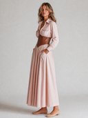 Women's Retro Casual Cotton Solid Color Lapel Slim Fit Long Sleeve Maxi Dress ZMZ2486G6ZJY