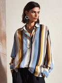 Women's Fashionable Multicolor Striped V-Neck Long-Sleeve Top ZMZ2374G9SWL