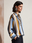 Women's Fashionable Multicolor Striped V-Neck Long-Sleeve Top ZMZ2374G9SWL