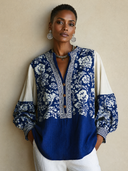 Women's Classic V-Neck Floral Print Long-Sleeve Top ZMZ2438G1SWL