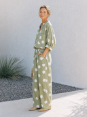 Women's Classic V-Neck Cotton Polka-Dot Long-Sleeve Top And Wide-Leg Pants Two-Piece Set ZMZ2466G1SWL