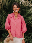 Women's Retro Casual Cotton Linen Solid Color Three-Quarter Sleeve Shirt ZMZ2469G6ZJY