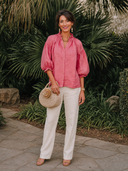 Women's Retro Casual Cotton Linen Solid Color Three-Quarter Sleeve Shirt ZMZ2469G6ZJY