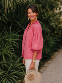 Women's Retro Casual Cotton Linen Solid Color Three-Quarter Sleeve Shirt ZMZ2469G6ZJY