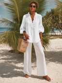 Women's Retro Casual Cotton Linen Solid Color Three-Quarter Sleeve Shirt ZMZ2473G3ZJY