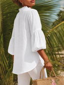 Women's Retro Casual Cotton Linen Solid Color Three-Quarter Sleeve Shirt ZMZ2473G3ZJY
