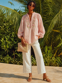 Women's Retro Casual Rose Embroidery Stand Collar Button Cotton Linen Long Sleeve Shirt ZMZ2432G0ZJY