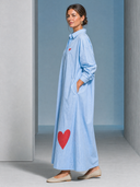 Women's Retro Casual Cotton Shirt With Heart Print Lapel Long Sleeve Loose Maxi Dress ZMZ2361G1ZJY
