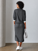 Women's Casual Sporty Dark Gray High-elastic Long-sleeved Top And Skirt Set ZMZ2406G0SWL