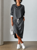 Women's Casual Sporty Dark Gray High-elastic Long-sleeved Top And Skirt Set ZMZ2406G0SWL