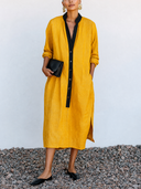 Women's Classic Color-Blocked V-Neck Side-Slit Long-Sleeve Midi Dress ZMZ2471G5SWL