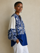 Women's Classic V-Neck Floral Print Long-Sleeve Top ZMZ2438G1SWL