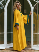 Women's Vacation Casual Cotton-Linen V-Neck Flare-Sleeve Loose Maxi Dress ZMZ2464G6ZYY