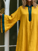 Women's Vacation Casual Cotton-Linen V-Neck Flare-Sleeve Loose Maxi Dress ZMZ2464G6ZYY