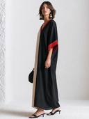 Women's French-style Elegant Cotton-linen Color-block V-neck Flared-sleeve Loose Maxi Dress ZMZ2485G6ZYY