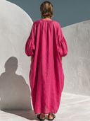 Women's Casual Vacation Style Round Neck And Lantern Sleeves Loose Cotton-Linen Maxi Dress ZMZ2495G3ZYY